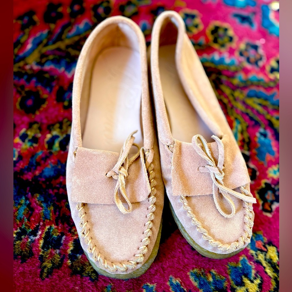 J Crew Women's Suede Moccasin Loafers in Blush Pink